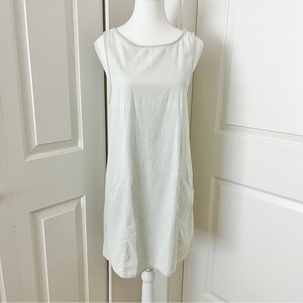 OAK + FORT Light Blue Chambray Sleeveless Dress with Pockets XS